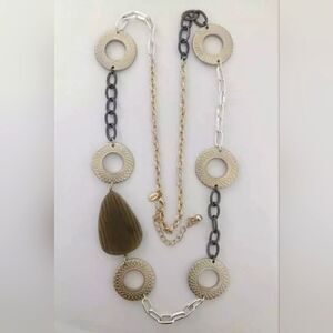 Chico's Multicolor Gold/Silver/Gun Metal/Resin Chain Necklace 38"-41" NWOT